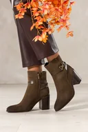 Botki damskie - Brązowe botki skórzane damskie Sergio Leone na słupku pasek ze złotą ozdobą YG74615-H - miniaturka - grafika 1