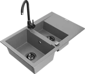 Zlewozmywaki z baterią - Mexen Gaspar zlewozmywak granitowy 1,5-komorowy z ociekaczem i baterią kuchenną Telma, szary - 6507-71-670200-70-B - miniaturka - grafika 1