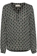 Bluzki damskie - KAFFE KAjanet Bluzka, Czarna/Chalk/Zielona Fan Print, 36 Damska - miniaturka - grafika 1