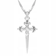 Naszyjniki - Naszyjnik Srebrny z Krzyżem Sztylet Krzyżyk Sztylecik Krucyfiks SREBRO 925 - miniaturka - grafika 1