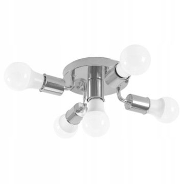 Lampa Sufitowa Metalowa Pięciopunktowa Chromowana Reflektor 5xE27