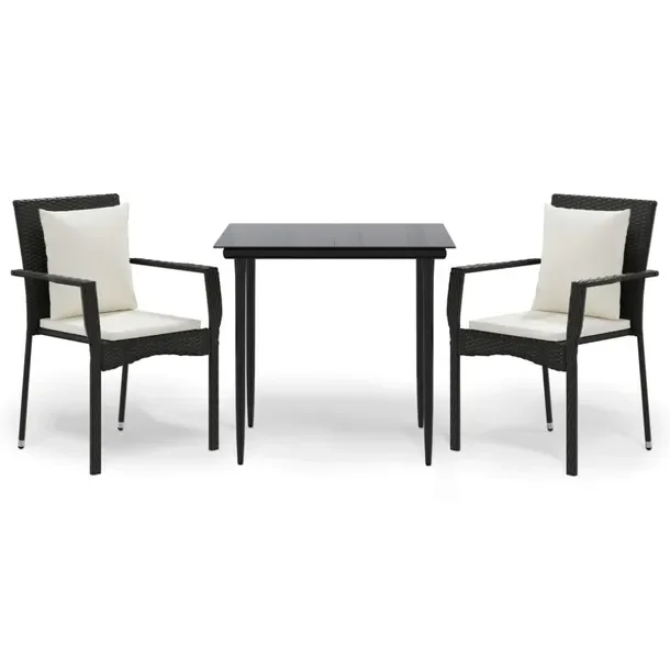 Zestaw mebli ogrodowych rattan PE czarny z kremowymi poduszkami 80x80x74 cm
