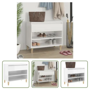 The Living Store Stojak na buty biały wysoki połysk 70x36x60 cm materiał drewnopochodny - Szafki na buty - miniaturka - grafika 1