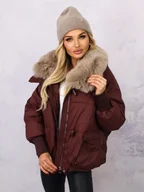 Kurtki damskie - KURTKA PUCHOWA OVERSIZE Z FUTERKIEM- BORDOWA - Olika - miniaturka - grafika 1