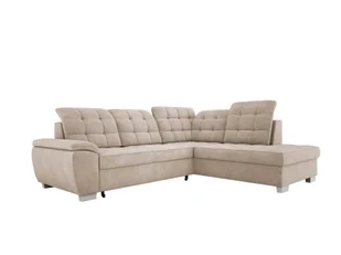 Wygodny narożnik LOTTA o wymiarach 258x212cm z funkcją spania i wysokiej jakości tapicerką - Idealny mebel do małych i dużych pomieszczeń Układ po prawej stronie Kolor: BEŻOWY - Narożniki - miniaturka - grafika 1