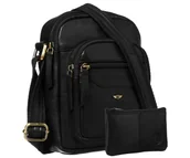 Torby męskie - Torebka męska listonoszka PETERSON skórzana mała na ramię kieszonki na zamek czarna elegancka minimalistyczna długi pasek miejska modna + saszetka n.. - miniaturka - grafika 1