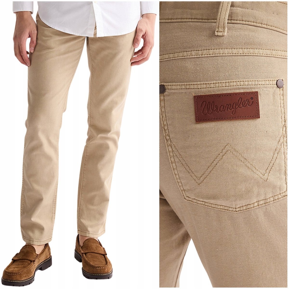 Wrangler LARSTON slim dopasowane zwężane spodnie materiałowe len W38 L34