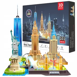 Puzzle 3D Nowy Jork New York Edukacyjne Premium Dzieci Dorośli + LED 101el. - Puzzle - miniaturka - grafika 1