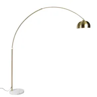 Lampy stojące - QAZQA Lampa łukowa mosiądz z białą marmurową podstawą regulowana - XXL - miniaturka - grafika 1