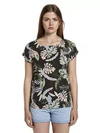 Bluzki damskie - TOM TAILOR Denim Damski Bluzka tunika z krótkim rękawem z detalami na plecach 1018683, 22710 - Black Tropical Print, XS - miniaturka - grafika 1