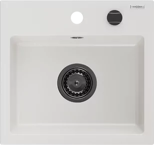 Mexen Milo zlewozmywak granitowy 1-komorowy 435 x 410 mm, biały, syfon czarny - 6505441000-20-B - Zlewozmywaki - miniaturka - grafika 1