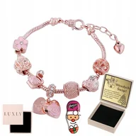 Bransoletki - BRANSOLETKA DAMSKA RÓŻOWE ZŁOTO MODUŁOWA DO CHARMS REGULOWANA Z GRAWEREM - miniaturka - grafika 1