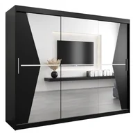 Szafy - Szafa przesuwna trzydrzwiowa garderoba z lustrem i półkami Maroko 250 artisan sonoma czarna biała - miniaturka - grafika 1