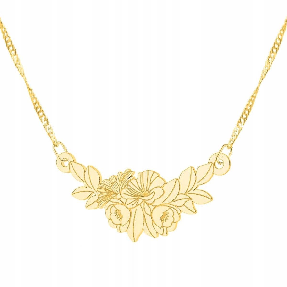 Złoty Naszyjnik z Bukietem Kwiatów Kwiaty Kwiaty Kwiatek Kwiat SREBRO 925