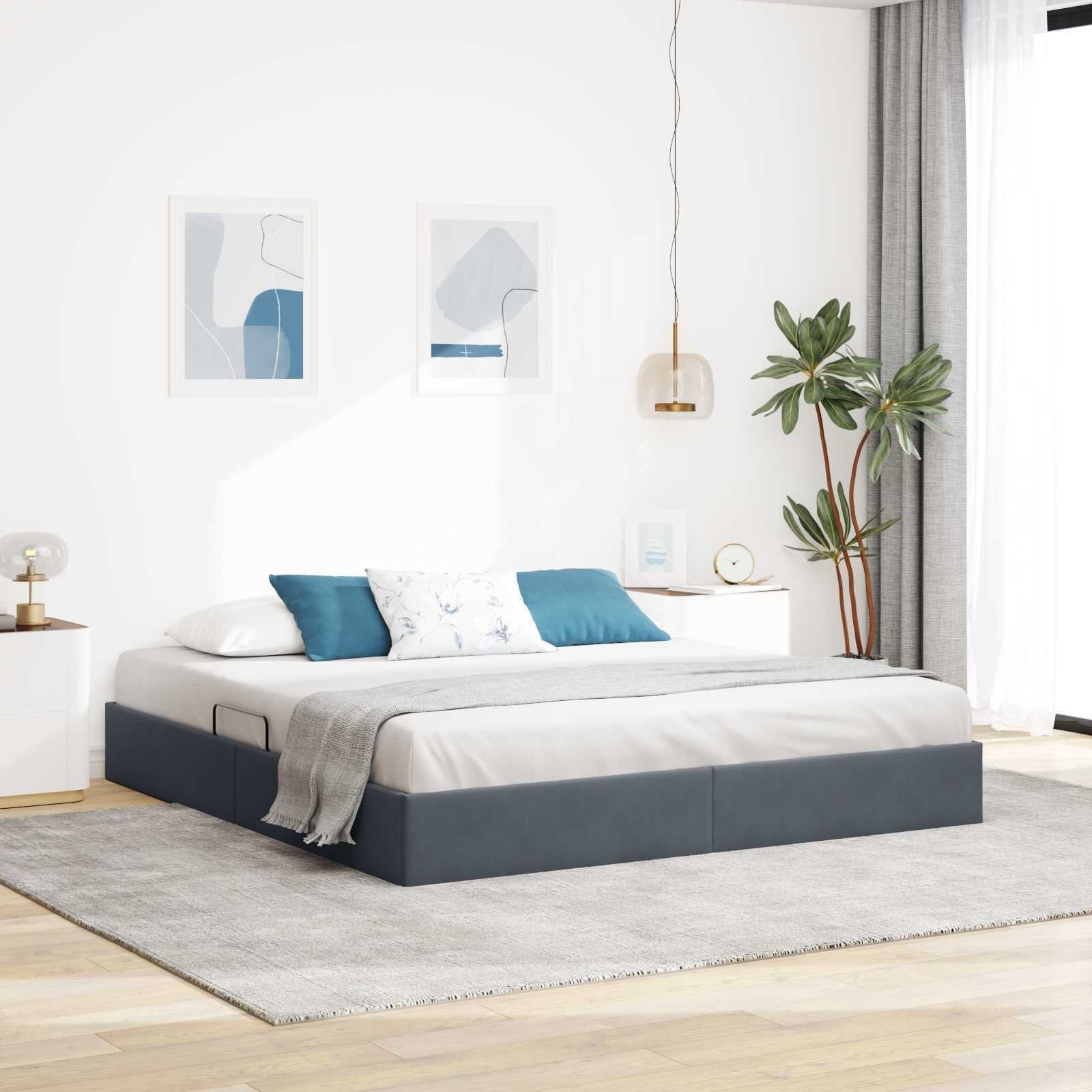 vidaXL vidaXL Łóżko otomanowe ciemnoszary 160 x 200 cm Welur