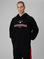 Bluzy męskie - 4F Bluza dresowa loose z kapturem męska - czarna S - miniaturka - grafika 1