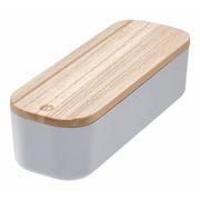 Pudła i pojemniki do przechowywania - Szary pojemnik z pokrywką z drewna paulownia iDesign Eco, 9x27,5 cm - miniaturka - grafika 1