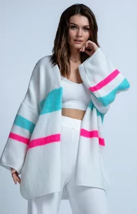 Krótki kardigan damski oversize fioletowy I1007, Kolor biało-różowo-niebieski, Rozmiar uniwersalny, Fimfi - Primodo.com - Swetry damskie - miniaturka - grafika 1