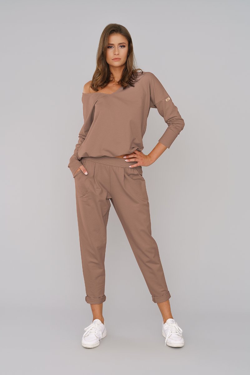 Italian Fashion Komplet damski dresowy KARINA długie spodnie długi rękaw camel - L