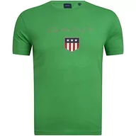 Koszulki męskie - GANT Męski t-shirt Shield SS, MID Green, standardowy, Mid Green, XXL - miniaturka - grafika 1