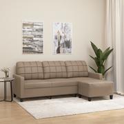 Sofy i kanapy - vidaXL 3-osobowa sofa z podnóżkiem, cappuccino, 180 cm, sztuczna skóra - miniaturka - grafika 1