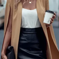 Marynarki i żakiety damskie - TEMU Blazer z Eleganckim Peleryną dla Kobiet - Jednokolorowy, Otwarty Przód w Kształcie Litery H, Wszechstronny na Każdą Porę Roku od Casual do - miniaturka - grafika 1