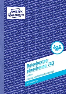 AVERY Zweckform 743 Rozliczenie kosztów podróży (A5, z 1 arkuszem niebieskiego papieru, przetestowane przez ekspertów prawnych, dla Niemiec do rozliczenia spesji na podróż, 50 arkuszy), biały - Kalki - miniaturka - grafika 1
