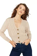 Swetry damskie - Trendyol Damski sweter z dekoltem w serek, zwykły, beżowy, S, BEŻOWY, S - miniaturka - grafika 1