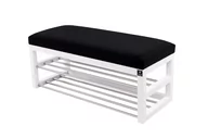 Ławki do przedpokoju - Ławka na buty LPG-5 145cm EMRAWOOD drewno lite kolor biały siedzisko gładkie kolor czarny - miniaturka - grafika 1