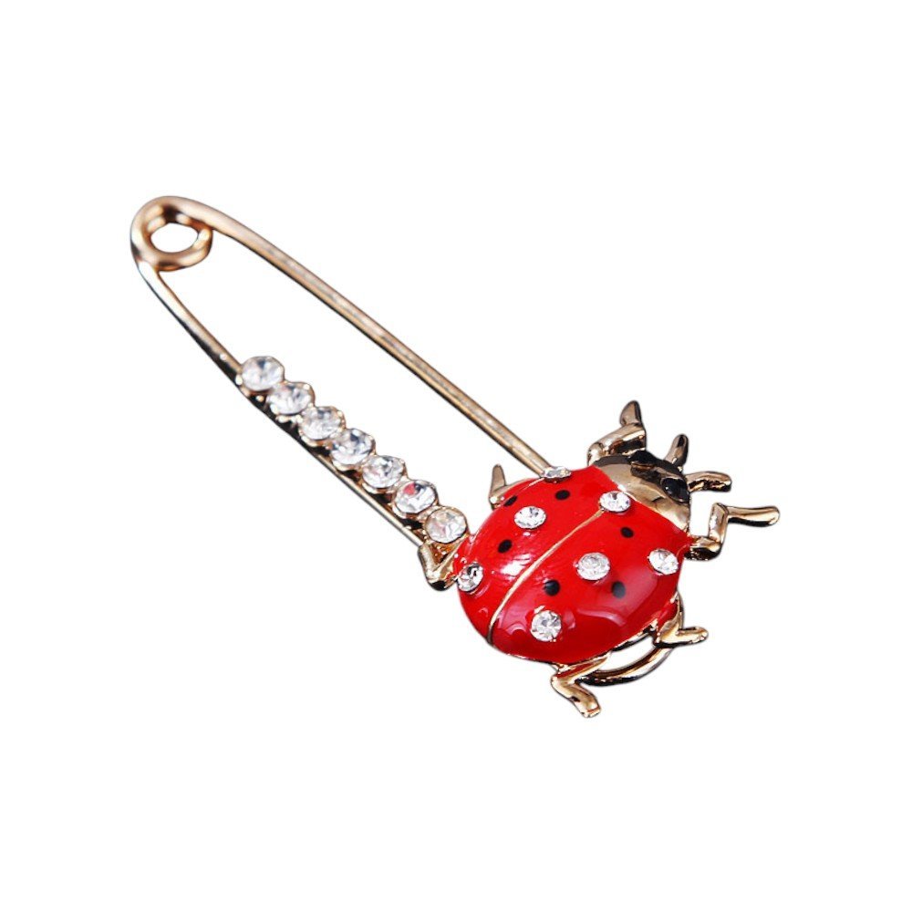 Elegancka broszka biedronka z kryształkami i złotym wykończeniem