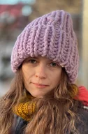 Czapki damskie - Gruba zimowa czapka z wełny peruwiańskiej jasny liliowy - miniaturka - grafika 1