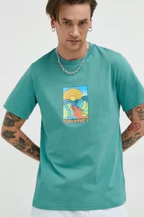 Koszulki męskie - Converse t-shirt bawełniany kolor turkusowy z nadrukiem - grafika 1