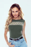 Body - Eldar Berna Body Wstawka Na Dekolcie Khaki S - miniaturka - grafika 1