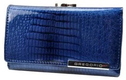 Portfel Damski Skórzany GREGORIO 14 cm Klamra i Klapka Skóra Naturalna Lakierowany GF-108 NIEBIESKI RFID 14 x 9 x 4 [cm] - Portfele - miniaturka - grafika 1