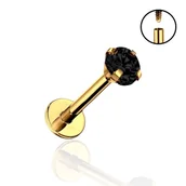 Kolczyki - Tytanowy ZŁOTY Labret z Czarnym Kamieniem 1,2/10/3 - miniaturka - grafika 1