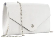 Torebki damskie - Kopertówka damska srebrna ROVICKY skóra ekologiczna mała klasyczna torebka wieczorowa elegancka wizytowa na wesele łańcuszek - miniaturka - grafika 1