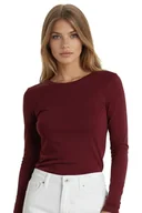 Koszulki i topy damskie - Prążkowana koszulka damska z wiskozy z długim rękawem Irma bordowa XL - miniaturka - grafika 1