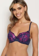 Biustonosze - Granatowo-Fuksjowy Biustonosz Koronkowy z Efektem Push-Up Eferi - Born2be - miniaturka - grafika 1