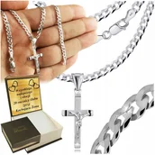 Naszyjniki męskie - Srebrny Łańcuszek Męski Naszyjnik Pancerka Srebro 925 Z Krzyżykiem Grawer - miniaturka - grafika 1