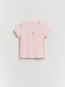 Bluzki dla niemowląt - Reserved - T-shirt z haftem - pastelowy róż - miniaturka - grafika 1