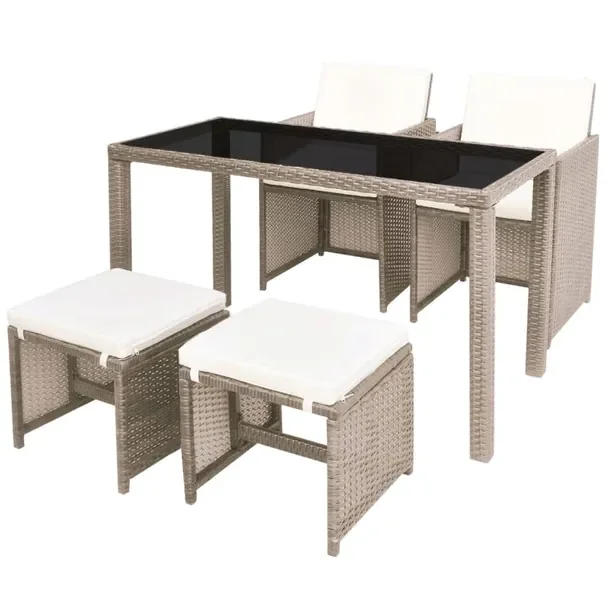 Zestaw mebli rattanowych szaro-beżowy z poduszkami kremowymi 123x60x74 cm