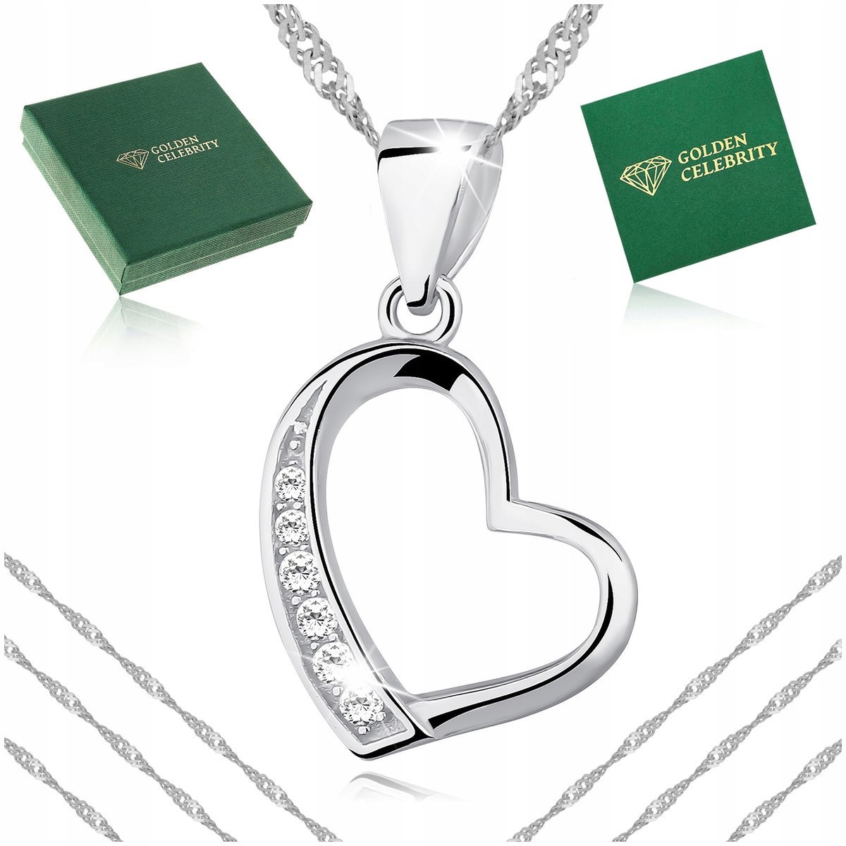 Srebrny Naszyjnik Serce 925 Celebrytka Z Cyrkoniami Prezent Dla Dziewczyny