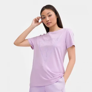 Damski t-shirt z nadrukiem Guess Adele SS CN Tee - fioletowy - GUESS - Koszulki sportowe damskie - miniaturka - grafika 1