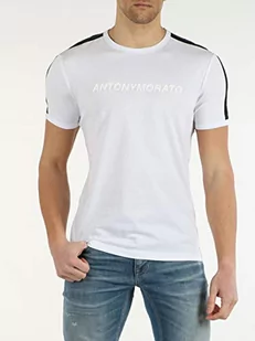 Antony Morato męski T-shirt Con Contrasto E Nastro Sulle Maniche E Stampa logo Sul Davanti dzianina podkoszulek - Koszulki męskie - miniaturka - grafika 1