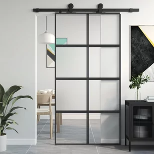 Drzwi przesuwne, czarne, 102,5x205cm, szkło hartowane aluminium 8721012120587 - Drzwi wewnętrzne - miniaturka - grafika 1