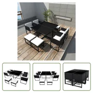 Meble ogrodowe - The Living Store 9-cz. zestaw mebli ogrodowych z poduszkami - rattan PE - czarny - Zestaw Mebli Ogrodowych - miniaturka - grafika 1