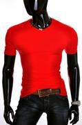Koszulki męskie - Męska koszulka t-shirt v-neck - czerwona - Risardi - miniaturka - grafika 1