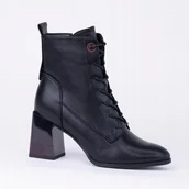 Botki damskie - Botki damskie GOODIN GD-FL2208 skóra eko panterka print obcas czarne 37 - miniaturka - grafika 1