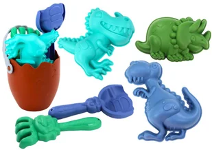 Zestaw Do Piasku Dinozaury Wiaderko Jajo Grabki Łopatka Foremki - Zabawki do piasku - miniaturka - grafika 1