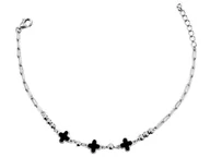 Bransoletki - Srebrna bransoletka 925 łańcuszkowa z czarnymi koniczynkami i kuleczkami - miniaturka - grafika 1